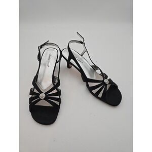 David Tate Rosemont Womens 7.5 Black Dress Sandal Heels Rhinestone Leather Satin